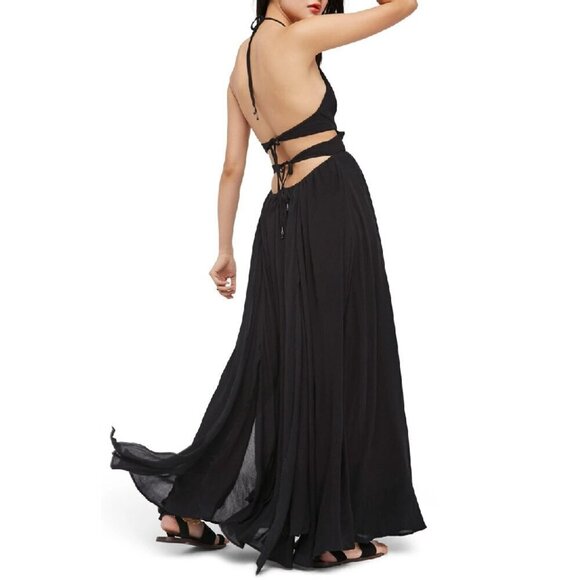 Free People Lillie Black Layered Halter Maxi Dress M - Picture 2 of 7